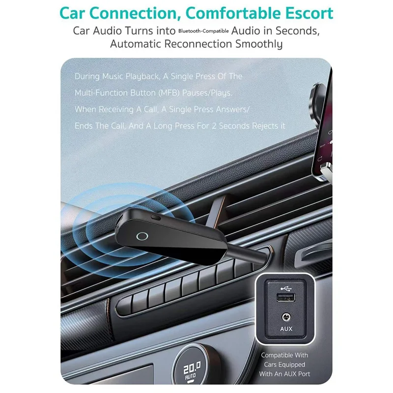 COTECI MS-016 2 em 1 Transmissor e Receptor Bluetooth 5.3 Dongle de Áudio Sem Fios com Adaptador para Viagem em Avião - Preto
