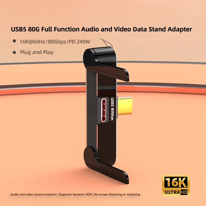 DOONJIEY DJMS02 Adaptador USB5 en Ángulo de 90° Tipo-C 80 Gbps, Extensor de Carga Rápida 240 W, 16K/60Hz, para Teléfono y Tablet - Negro