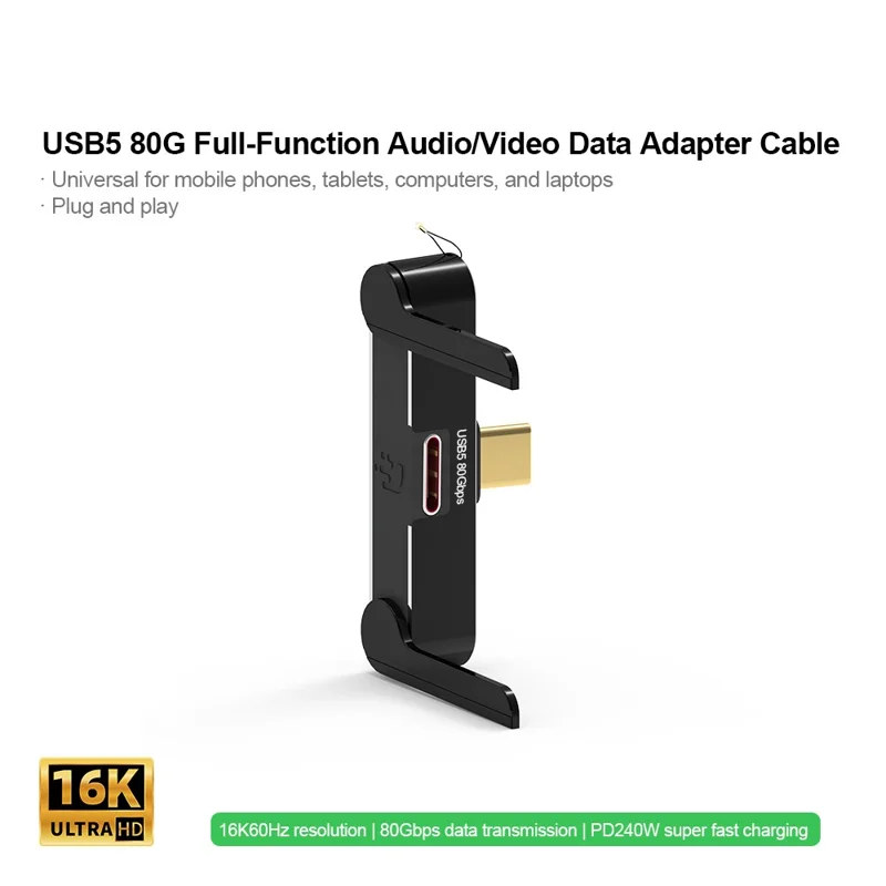 DOONJIEY DJMS02 Adaptador USB5 en Ángulo de 90° Tipo-C 80 Gbps, Extensor de Carga Rápida 240 W, 16K/60Hz, para Teléfono y Tablet - Negro