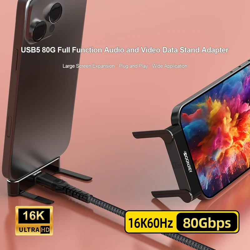 DOONJIEY DJMS02 Adaptador USB5 en Ángulo de 90° Tipo-C 80 Gbps, Extensor de Carga Rápida 240 W, 16K/60Hz, para Teléfono y Tablet - Negro