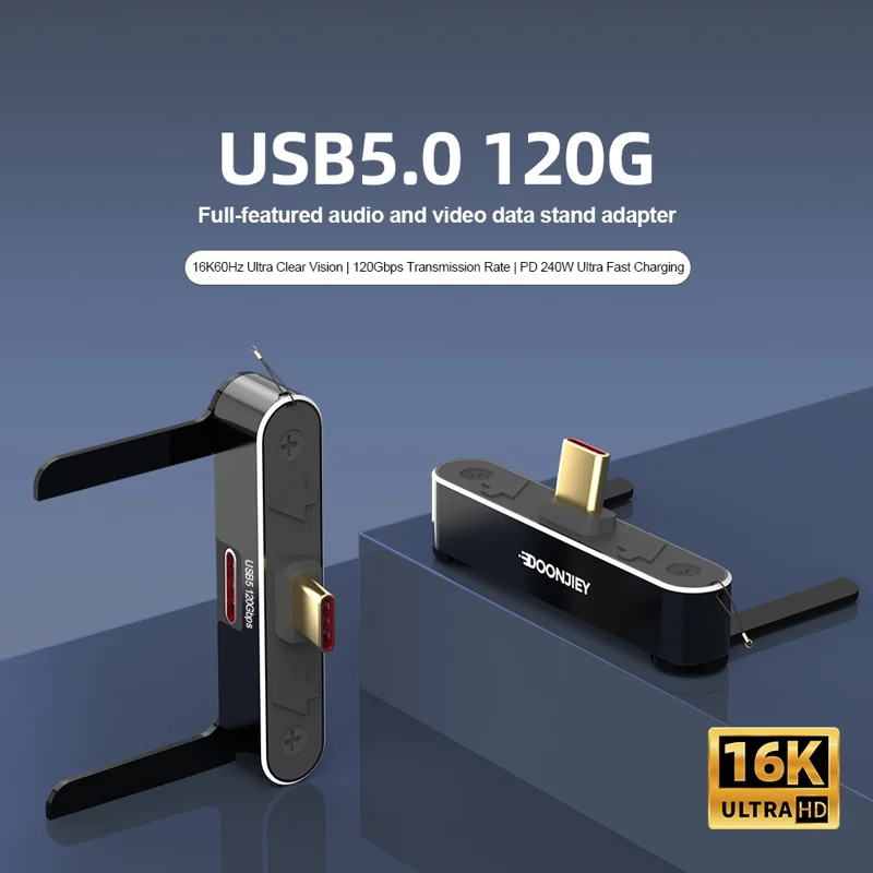DOONJIEY DJMS03 USB5 Type-C Elbow Adapter 16K / 60Hz 120Gbps Data Transfer PD 240W Fast Charging Phone Stand Dock