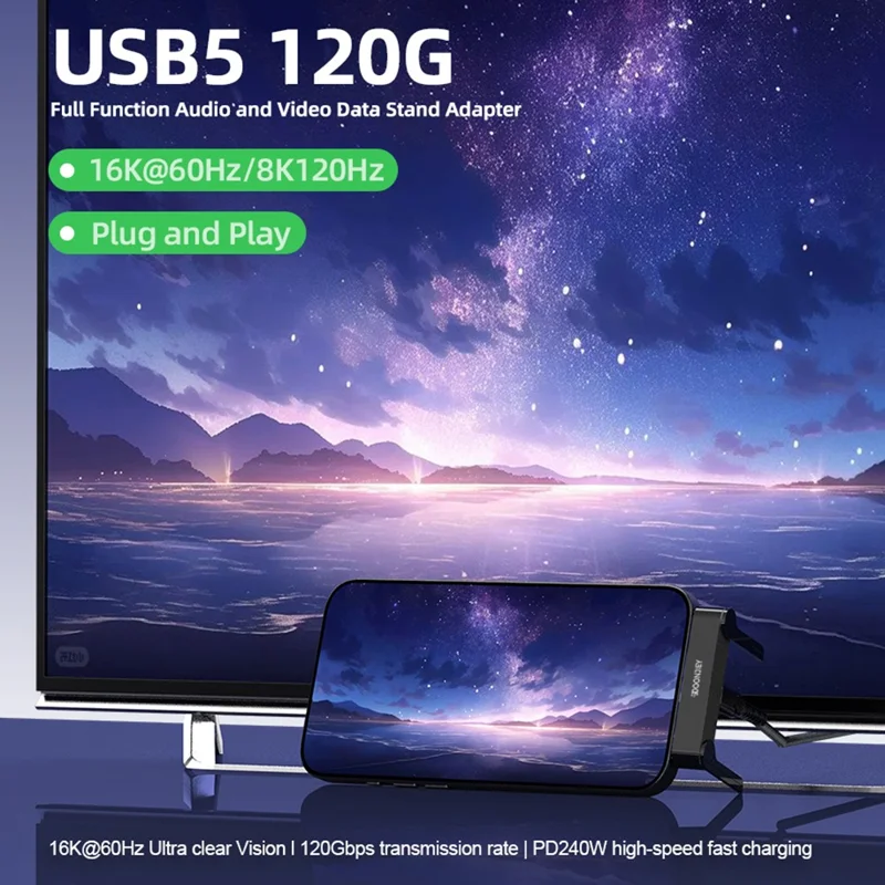 DOONJIEY DJMS03 USB5 Type-C Elbow Adapter 16K / 60Hz 120Gbps Data Transfer PD 240W Fast Charging Phone Stand Dock