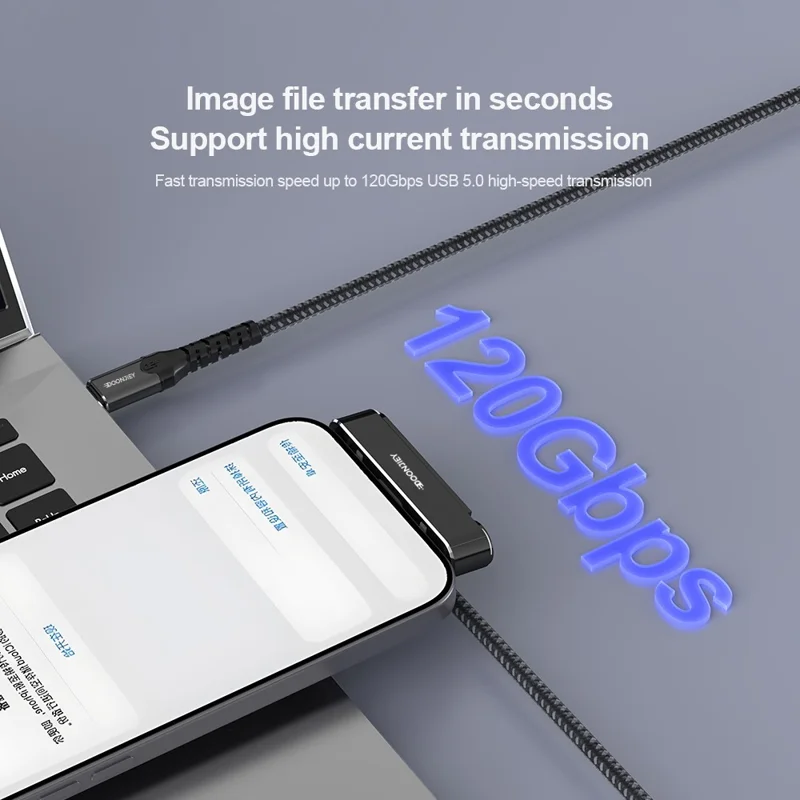 DOONJIEY DJMS03 USB5 Type-C Elbow Adapter 16K / 60Hz 120Gbps Data Transfer PD 240W Fast Charging Phone Stand Dock