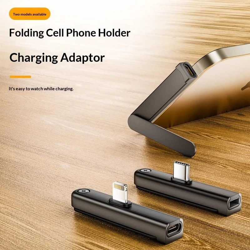PH03 Foldable Phone Stand with Type-C to iP (5-14) Adapter 60W PD Fast Charging Gaming Phone Holder for iPhone iPad Android - Grey