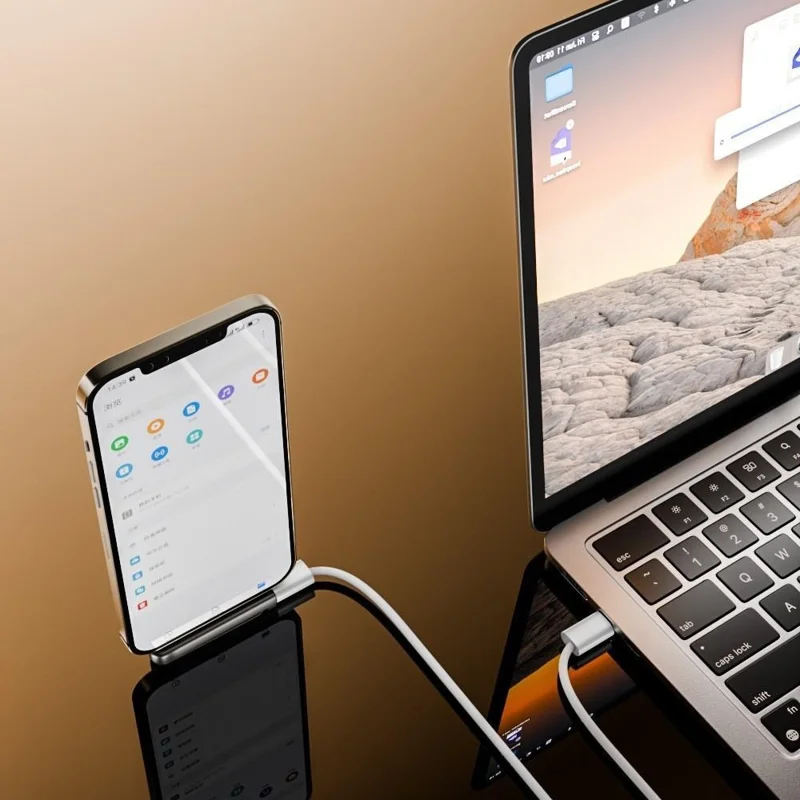 PH-02 Foldable Phone Stand with iP (5-14) to Type-C Adapter 27W PD Fast Charging Data Transfer Gaming Phone Holder - Grey