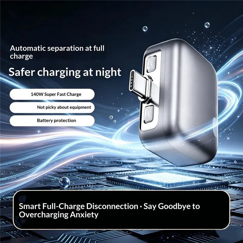 Protector de Carga Inteligente con Desconexión Automática Tipo-C 140W, Desconexión Completa Automática para Teléfono, Tableta, Portátil - Plata