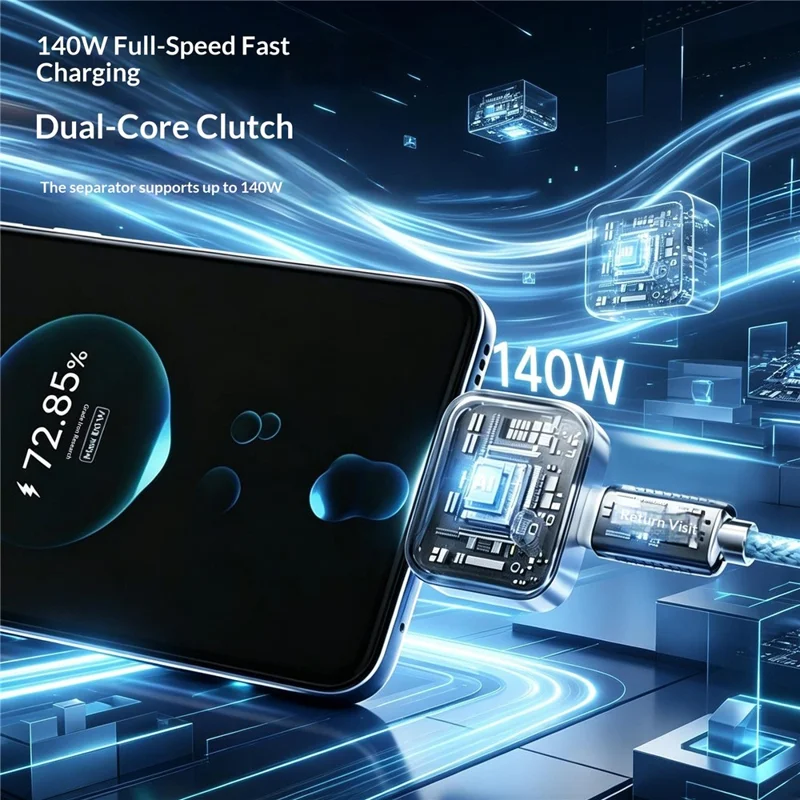 Protector de Carga Inteligente con Desconexión Automática Tipo-C 140W, Desconexión Completa Automática para Teléfono, Tableta, Portátil - Plata