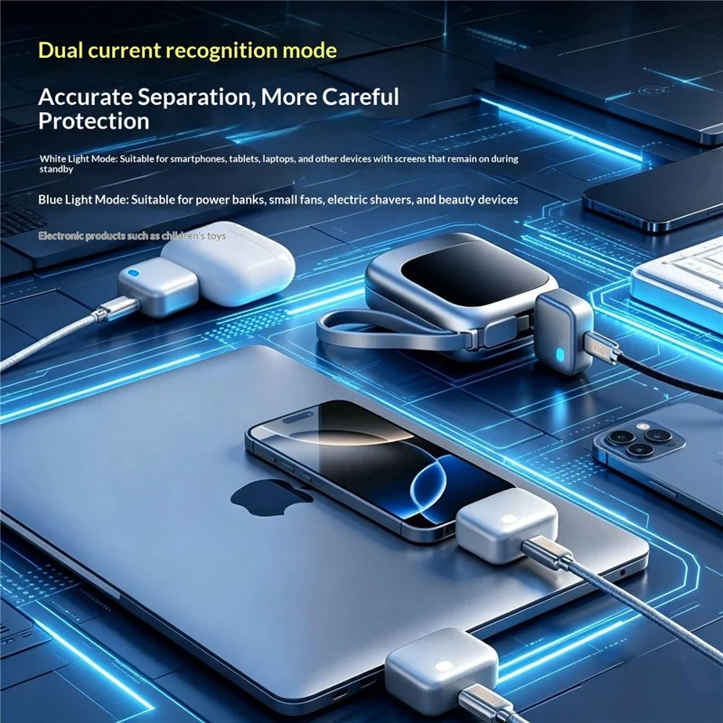 Protector de Carga Inteligente con Desconexión Automática Tipo-C 140W, Desconexión Completa Automática para Teléfono, Tableta, Portátil - Plata