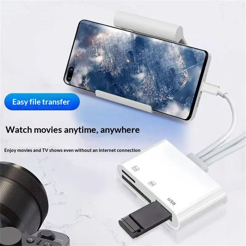 103TPro 3 in 1 Type-C / iP / USB-A Adapter SD TF Card Reader for iPhone iPad MacBook Samsung - White