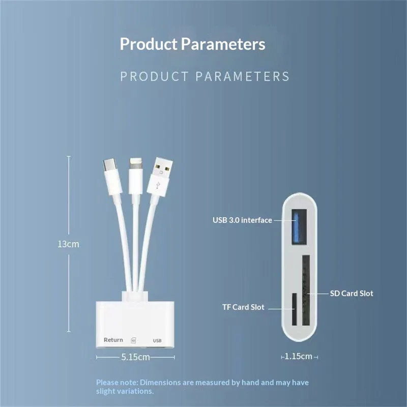 103TPro 3 in 1 Type-C / iP / USB-A Adapter SD TF Card Reader for iPhone iPad MacBook Samsung - White