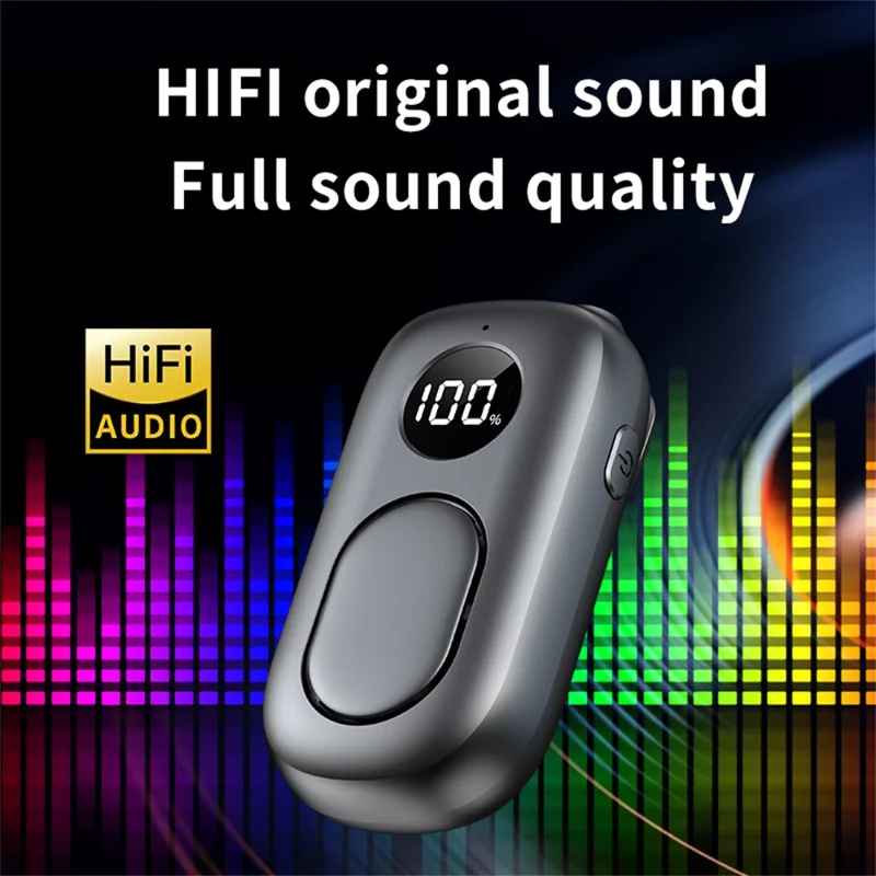 Bluetooth-Compatible 5.4 Audio Receiver 3.5mm Clip-on Wireless Adapter with OLED Display - Black