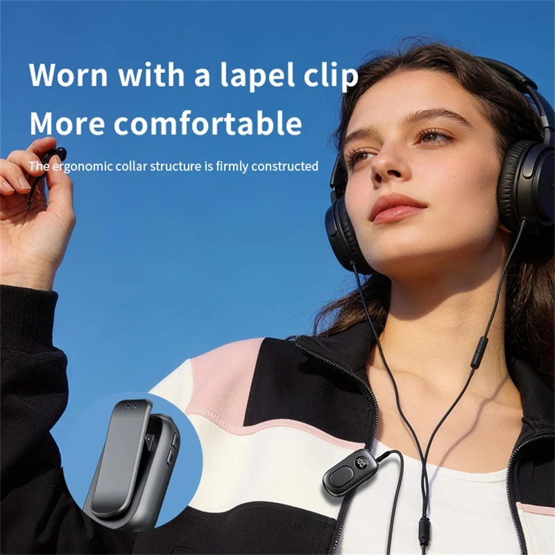 Bluetooth-Compatible 5.4 Audio Receiver 3.5mm Clip-on Wireless Adapter with OLED Display - Black