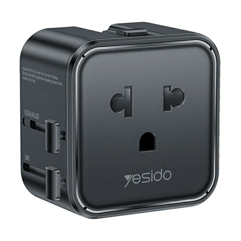YESIDO MC46 Universal Travel Adapter Ultra Slim 2500W 10A International Power Plug - Black