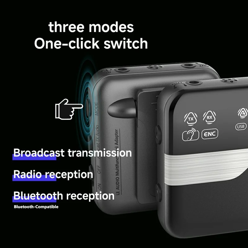 LE526 Bluetooth-kompatibel 6.0 ljudadapter 3-läges Auracast-sändare/mottagare med mikrofon