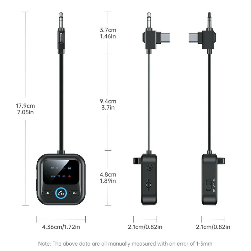 GT83 Type-C  /  3.5mm 2 in 1 Bluetooth-compatible 6.0 Audio Transmitter Receiver Adapter Support TF Card - Black