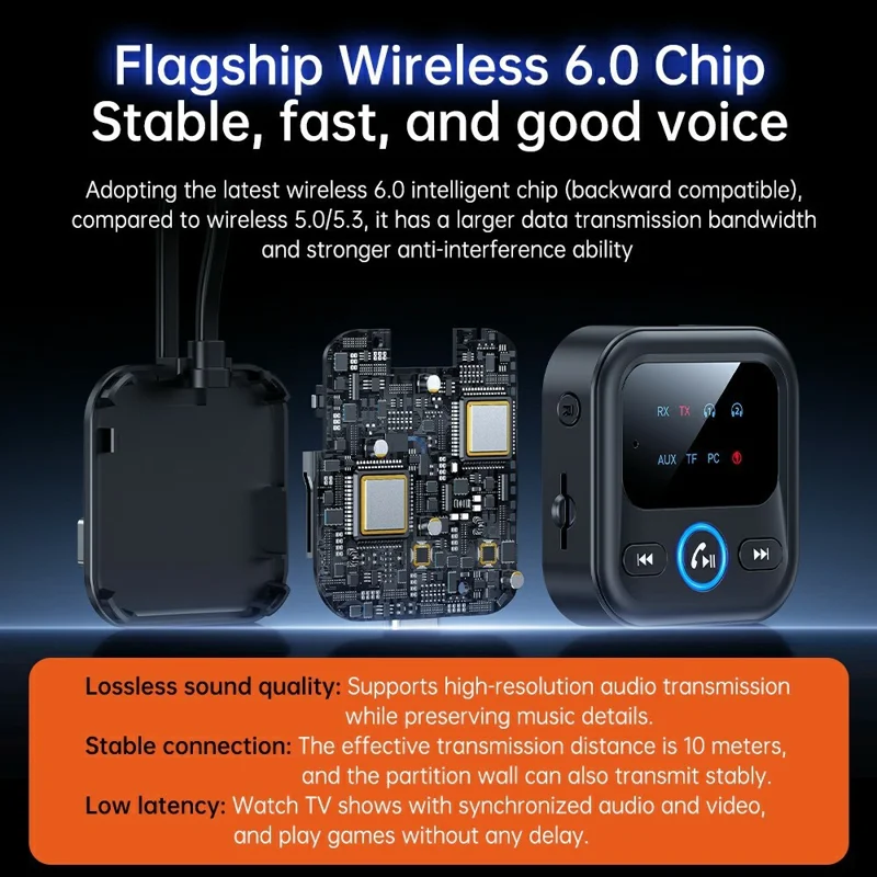 GT83 Type-C  /  3.5mm 2 in 1 Bluetooth-compatible 6.0 Audio Transmitter Receiver Adapter Support TF Card - Black