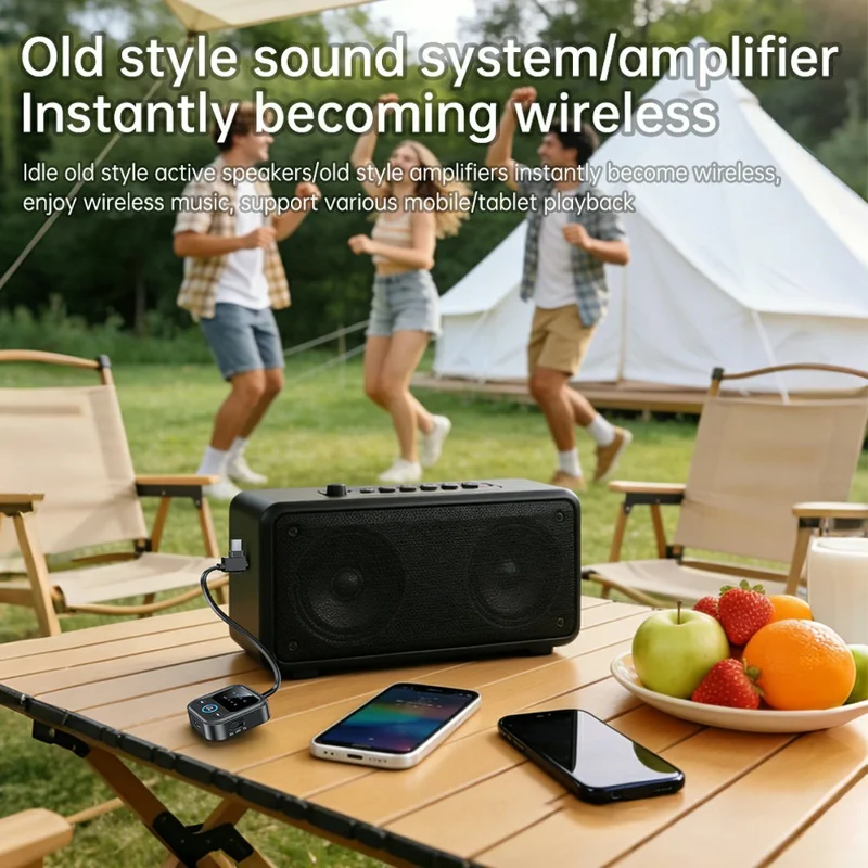 GT83 Type-C  /  3.5mm 2 in 1 Bluetooth-compatible 6.0 Audio Transmitter Receiver Adapter Support TF Card - Black