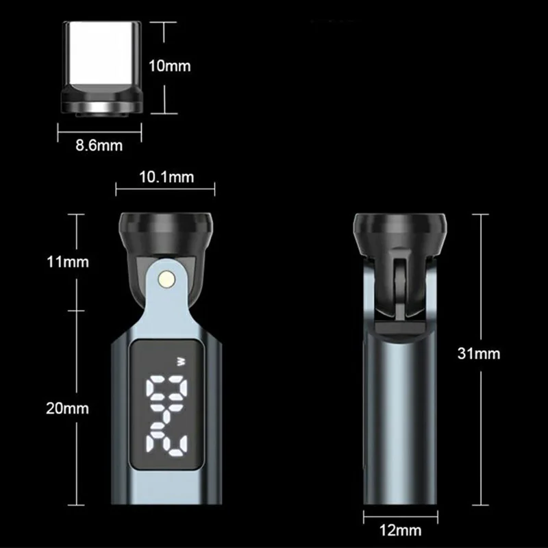 240W Type-C Magnetic Adapter 540 Degree Dual Axis Rotating LED Display Charging Data Transfer Connector for Phone Laptop Tablet - Grey