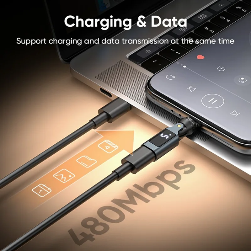 240W Type-C Magnetic Adapter 540 Degree Dual Axis Rotating LED Display Charging Data Transfer Connector for Phone Laptop Tablet - Grey