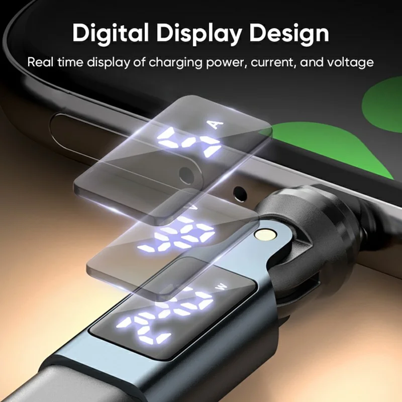 240W Type-C Magnetic Adapter 540 Degree Dual Axis Rotating LED Display Charging Data Transfer Connector for Phone Laptop Tablet - Grey