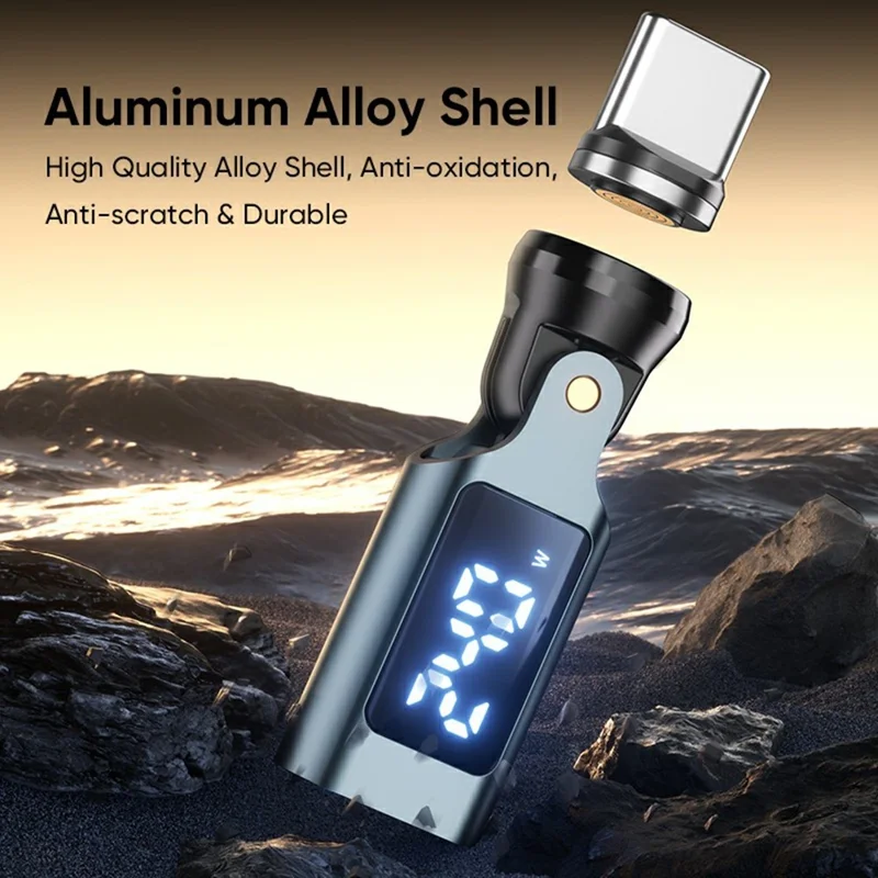 240W Type-C Magnetic Adapter 540 Degree Dual Axis Rotating LED Display Charging Data Transfer Connector for Phone Laptop Tablet - Grey
