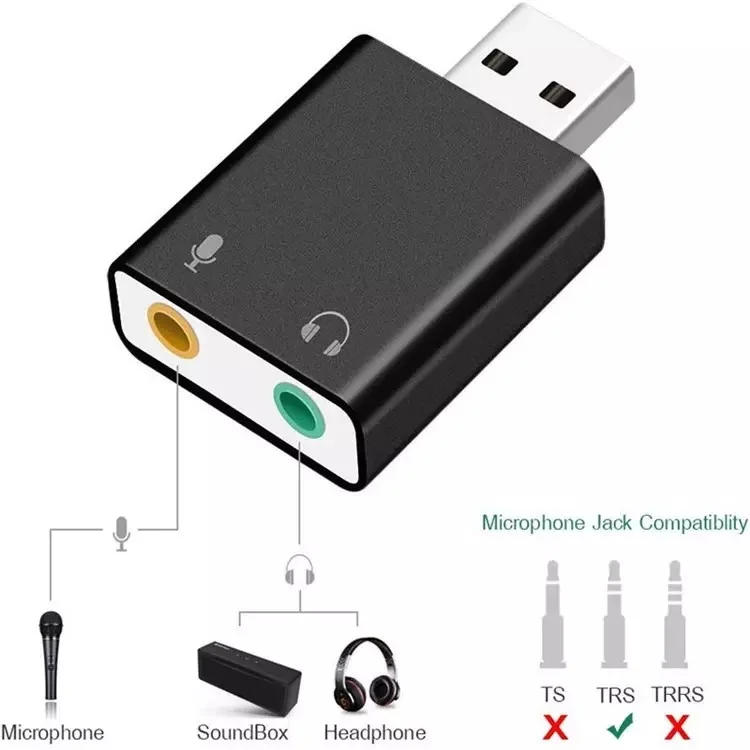 Aluminum Alloy USB 7.1 External Sound Card Drive-free Desktop Computer Notebook Converter USB Sound Card - Black