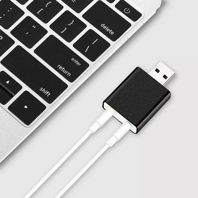 Aluminum Alloy USB 7.1 External Sound Card Drive-free Desktop Computer Notebook Converter USB Sound Card - Black