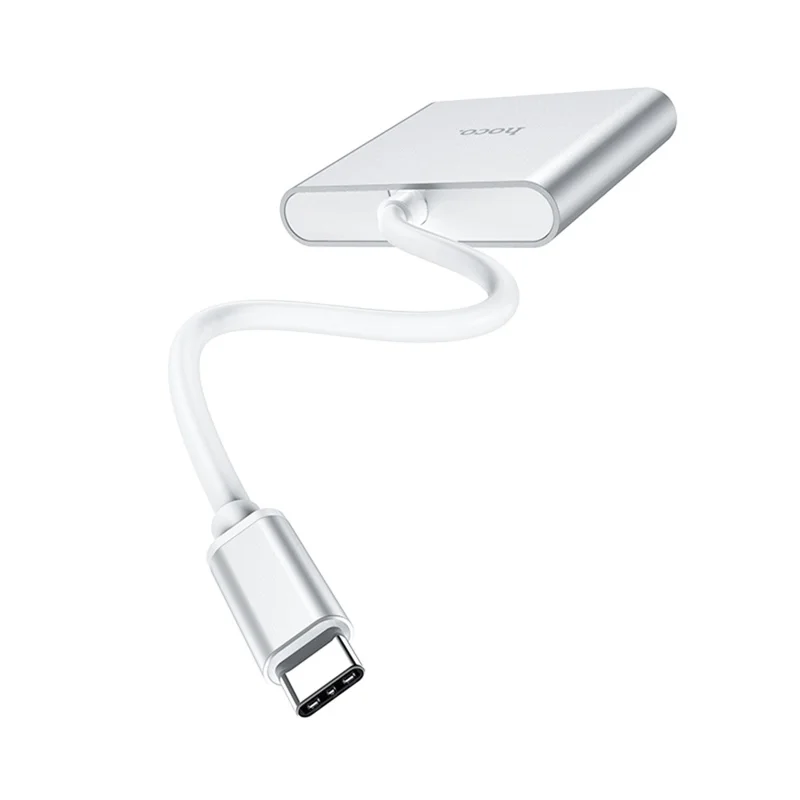 HOCO HB14 Type-C Hub with 105mm Cable, USB 3.0 Port, HD Video Output, 67W PD Charging Input for Type-C Laptops - Silver