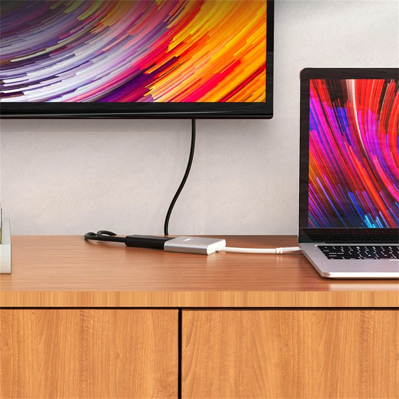 HOCO HB14 Type-C Hub with 105mm Cable, USB 3.0 Port, HD Video Output, 67W PD Charging Input for Type-C Laptops - Silver