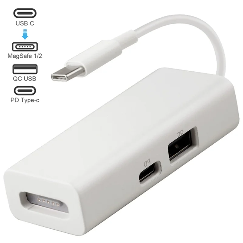 Adaptateur magnétique 3 en 1 USB 3.1 Type-C vers Compatible avec MagSafe 1 / 2 pour MacBook Pro, ordinateur portable, smartphone - Blanc