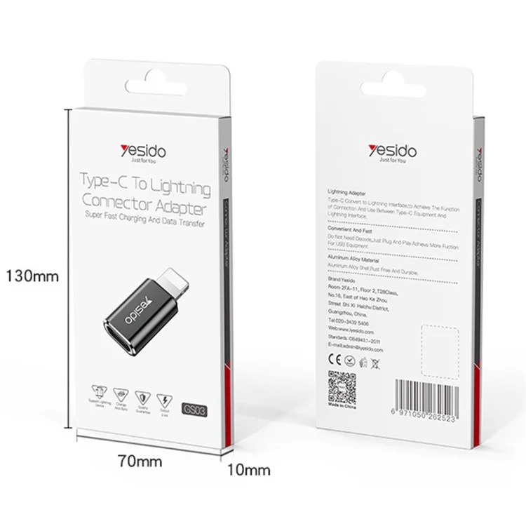 YESIDO GS03 Type-C to iP OTG Conector Adaptador de Transmisión de Datos y Carga Rápida