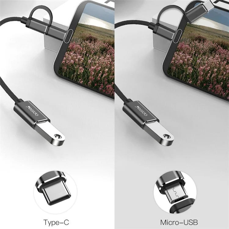 YESIDO GS02 2 em 1 Conector de Cabo Adaptador de Tipo C/Micro para USB OTG para Samsung Xiaomi Huawei MacBook