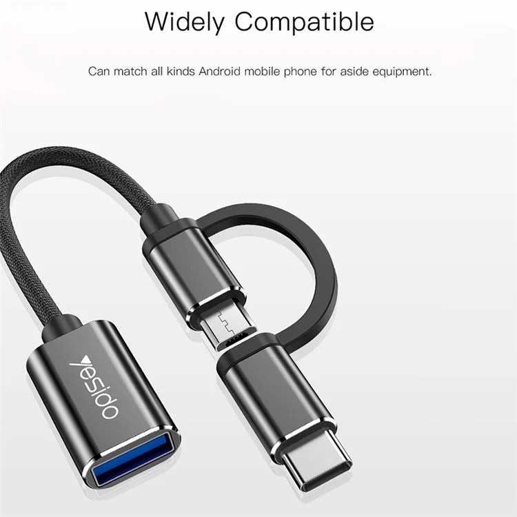YESIDO GS02 2 em 1 Conector de Cabo Adaptador de Tipo C/Micro para USB OTG para Samsung Xiaomi Huawei MacBook