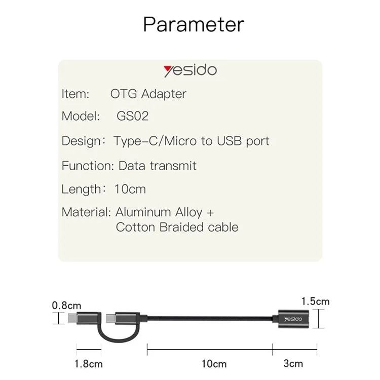YESIDO GS02 2 em 1 Conector de Cabo Adaptador de Tipo C/Micro para USB OTG para Samsung Xiaomi Huawei MacBook