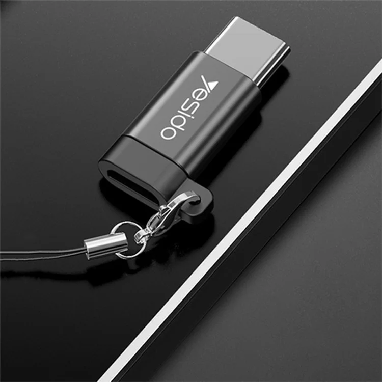 YESIDO GS04 Type-C Male to Micro USB Female OTG Connector Adapter with Keychain - Black