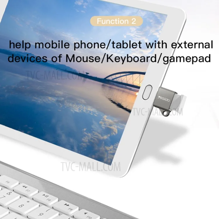 YESIDO GS08 Zinc Alloy Mini Type-C to USB OTG Connector Adapter with Keychain