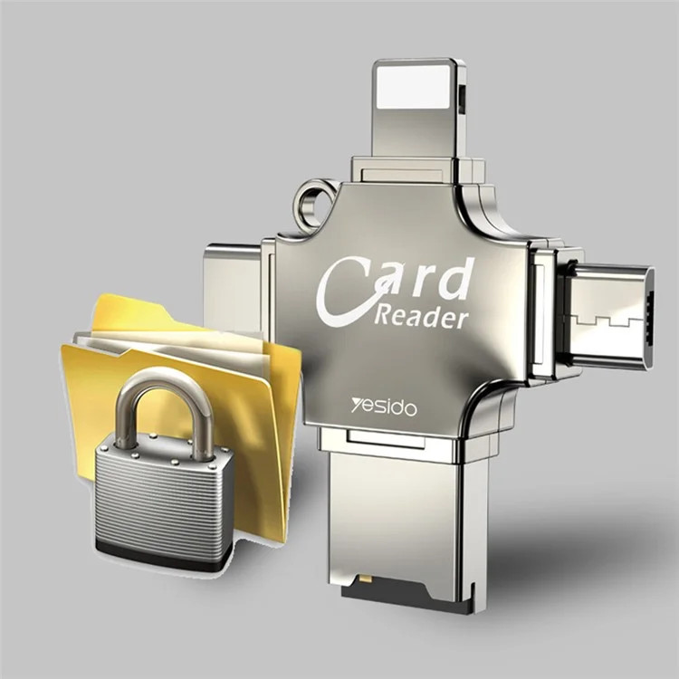 Yesido GS13 Usb+tipo C+micro+lightning Multifunction Card Reader Adapter Para Iphone/android/tf Cartão