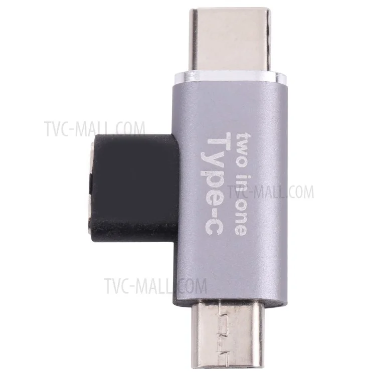 Type-C Female to Type-C Male + Micro USB Male 2-in-1 Mobile Phone Charging Adapter