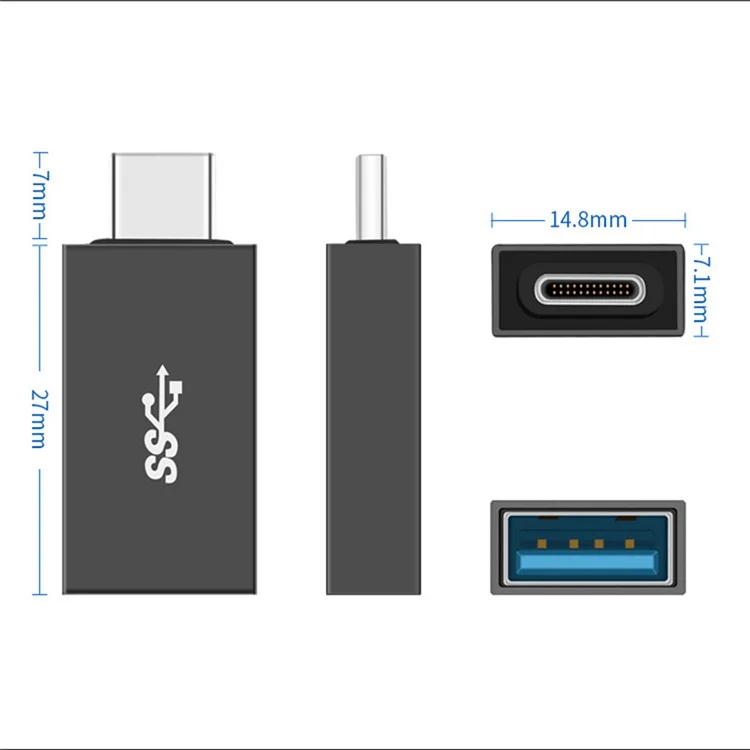 Adaptador de Conector OTG USB-C Portátil Para USB-A USB-A - Cinza