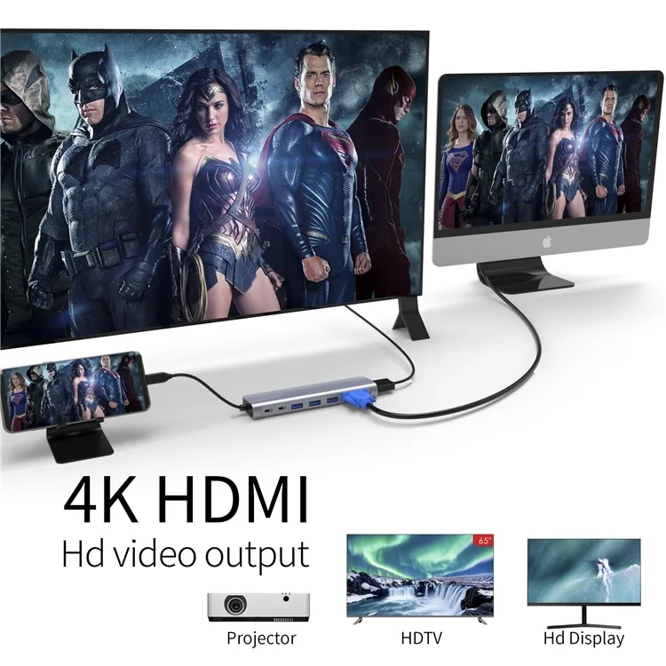 YSTC9048 9 en 1 Multi-puerto USB C Hub Portátil de Datos de Alta Velocidad Converter USB C a USB3.0 TF SD Adaptador Soporte HDMI VGA