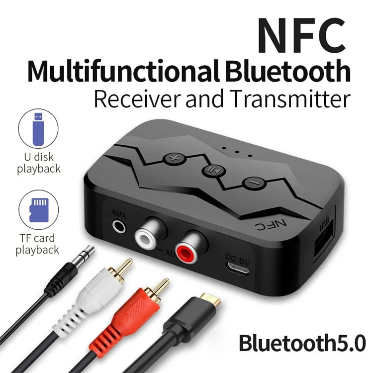 M23 NFC 2-in-1 Bluetooth-compatible 5.0 Receiver Transmitter RCA AUX Audio Adapter Support U-disk TF Card