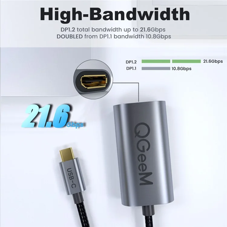 QGEEM QG-UA06 USB C to DP Female 4K/60Hz Thunderbolt3 to Displayport Cable Adapter