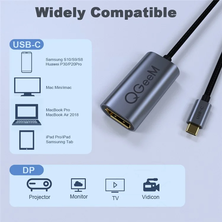 QGEEM QG-UA06 USB C to DP Female 4K/60Hz Thunderbolt3 to Displayport Cable Adapter
