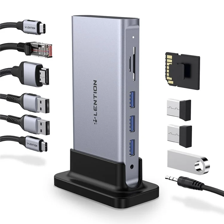 Своевременную Смену D54heac Multipt Docting Station Portable Mini USB Hub Type-C до 5 Usb3.0+hd (4k/60 Гц)+rj45+memory & Tf+3,5 мм Audio+PD3.0 с USB-C до USB-C PD 100W Cable Data Cabil