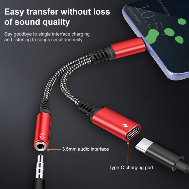 2 em 1 Tipo c Masculino Para PD 60W Tipo-c Charging + Splitter de Adaptador de Fone de Ouvido Feminino de Áudio de 3,5 mm - Prata