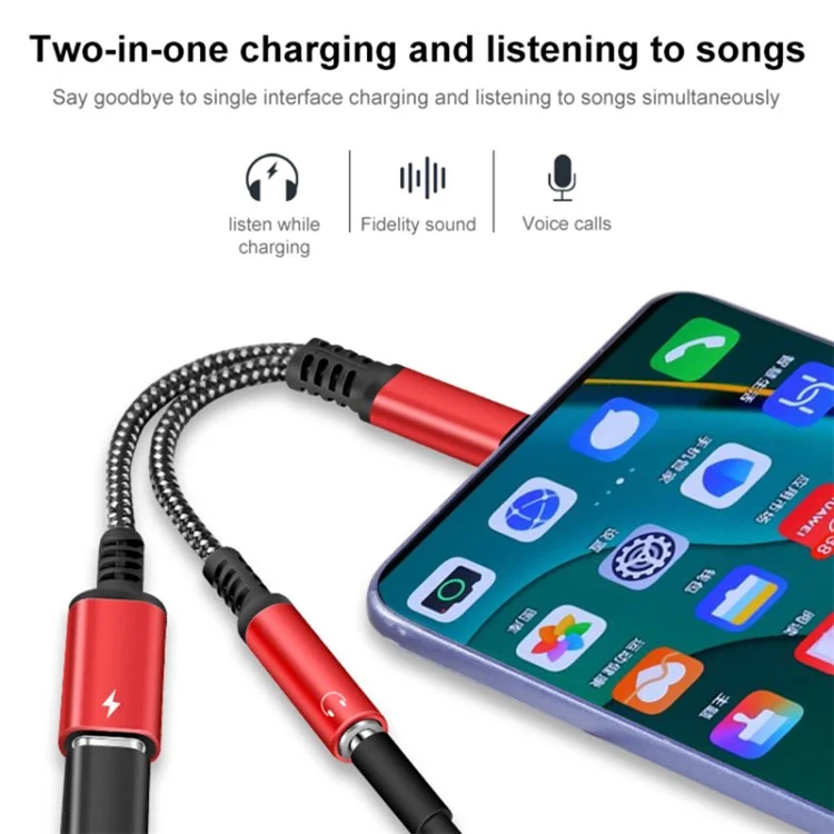 2-in-1 Type-C Male to PD 60W Type-C Charging + 3.5mm Audio Female Headphone Adapter Splitter - Silver