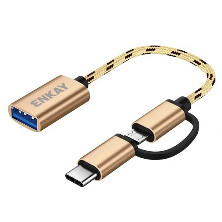 Enkay Hat Prince Enk-at113 2 en 1 USB 3.0 OTG Adaptador Cable USB Tipo C Micro USB a USB 3.0 Línea de Datos Del Cable Del Convertidor - Oro