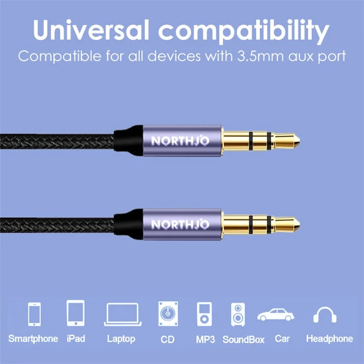 NORTHJO 1m 3 Pole 3.5mm Male to Male Stereo Audio Cable for Mobile Phone MP3 Car Speaker