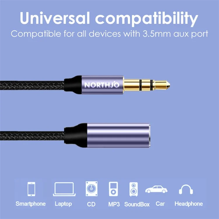 Northjo 1M Audio Cable 3 Polos 3.5 Mm Cable Estéreo Macho A Femenino Aux
