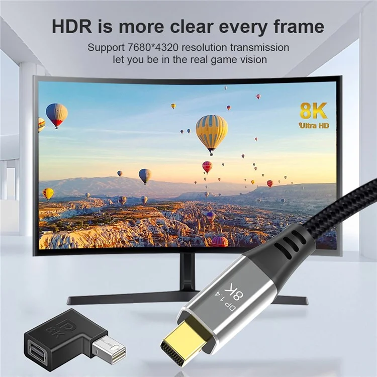 DP-036 4CS 90 Degrees Left Angled Mini DisplayPort 1.4 8K 60HZ to DP Adapter Male Female Ultra-HD UHD for Video PC Laptop TV